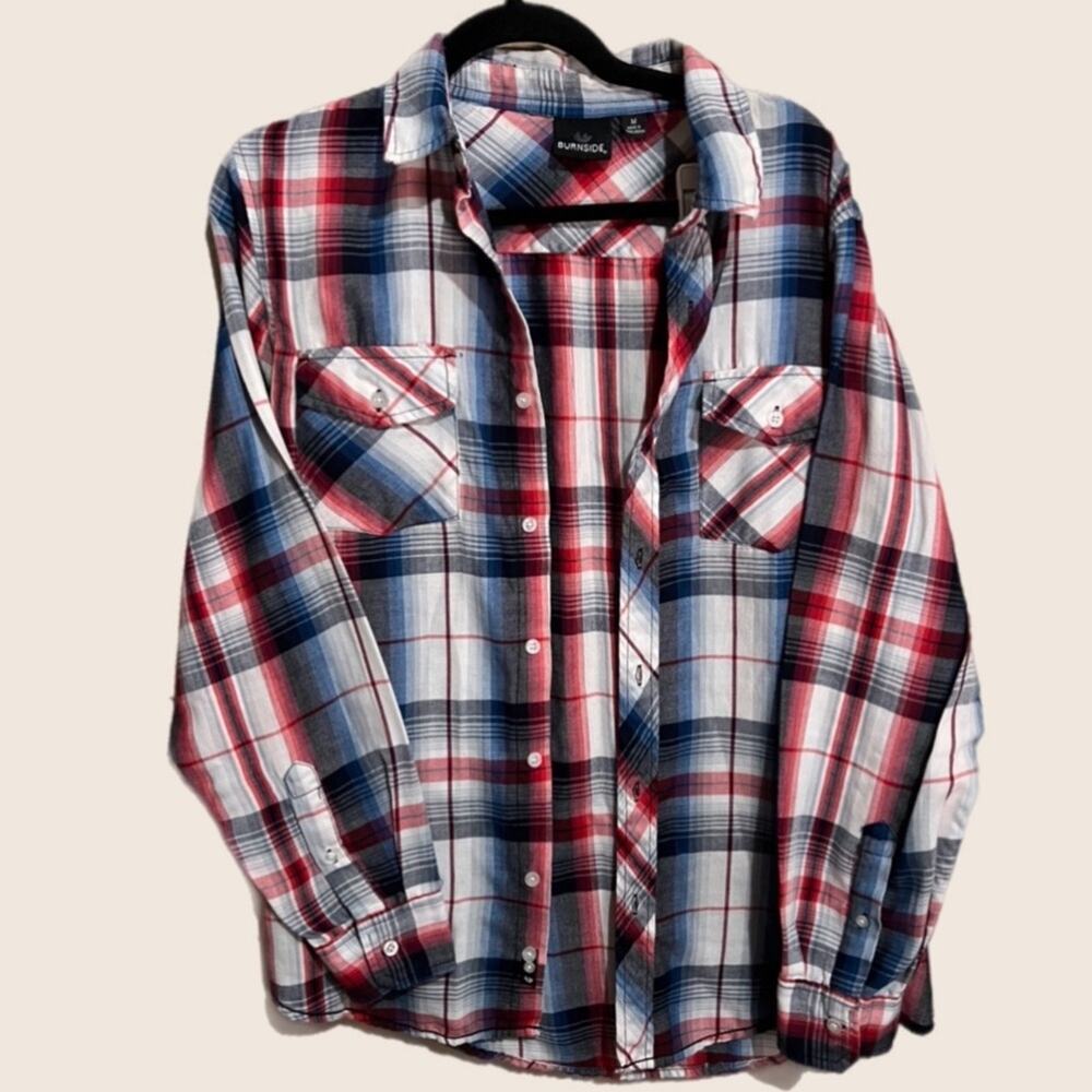 burnside button up long sleeve plaid shirt size Medium